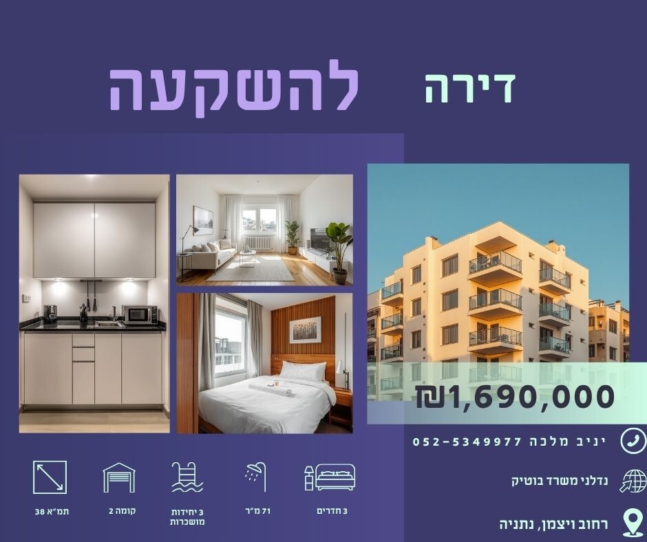 הזדמנות להשקעה מניבה במרכז נתניה